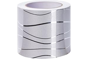 GUEST RUYUNLAI Papel pintado impermeable con borde de pared extraíble patrón autoadhesivo cocina baño adhesivo adhesivo pared frontera adhesivo ola de plata 5cm X 500cm