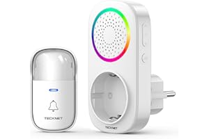 TECKNET Timbre Inalámbrico, 300M RGB Timbre Inalámbrico Autoalimentado, IP65 Timbre Electrónico Impermeable con 60 Melodías, 5 Niveles de Volumen y Flash LED para Hogar Oficina Hotel