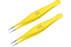 Majestic Bombay Pinzas quirúrgicas para vello encarnado - Pinzas puntiagudas de precisión con punta de aguja afilada para eliminar astillas, garrapatas y cristales (amarillo)