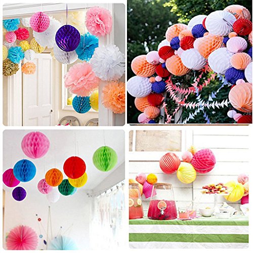 Daily Mall Wabenball Set Pompoms Honigwabe Papier Kugel 9er 8cm/15cm/20cm Papierwaben Papier Pompom Mixed DIY PomPoms Zum Aufhängen Seidenpapier schöne Dekor für Geburtstag Hochzeitsfest Basteln Babyshower Dekoration Feier Party Baby-Duschen Brautduschen Wohnungdeko (Pink-Hell Violett-Weiß) - 4