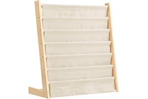 HUOLE Estanteria Libros Infantil, Librería Montessori Infantil con 5 Capas, 3 Bolsillos con Mangas Profundas, Madera, 75 x 30 x 79 cm