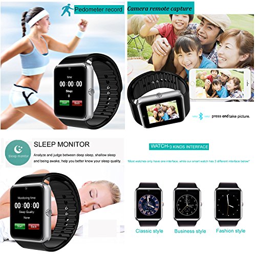 YAMAY® Bluetooth Smartwatch Uhr Intelligente Armbanduhr Fitness Tracker Armband Sport Uhr Telefon mit SIM-Kartenslot/Kamera/Schrittzähler/Schlaftracker/Romte Capture Kompatibel mit Android Smartphone - 5