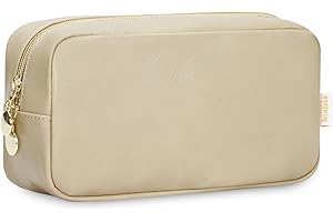 Wandering Nature Kosmetiktasche Damen Reise Schminktasche Klein für Handtasche Make Up Tasche PU Leder Tragbare Makeup Bag Mittelgroß mit Reißverschluss, Beige (Patent Angemeldet)