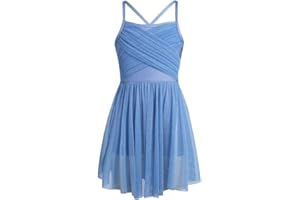 dPois Girls Lyrical Ballet Dance Dress Spaghetti Cami High-Waist Ruffled Ballerina Skirt Ballroom Dancing Costume