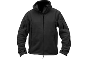 Duohropke Giacca in pile da uomo, militare invernale, per attività all'aria aperta, antivento, con cappuccio, in pile caldo, morbido, traspirante, Full Zip