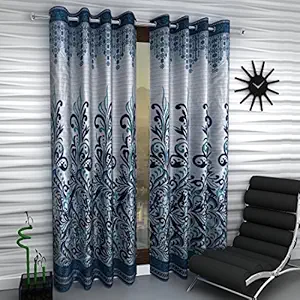 Home Sizzler 2 Piece Eyelet Polyester Window Curtain Set - 5 ft, Grey