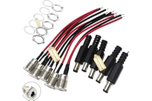 Lsgoodcare 5.5 x 2.5 MM 10A DC Power Jack Socket DC-099 30V Threaded Female Mount Connector Adapter with 3.94Ich 22Awg Cable & Dc Barrel Jack Plug Male