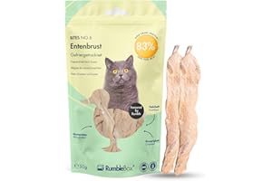 RumbleBox Friandises lyophilisées pour Chats – Blanc de Canard Entier 100%, Mono-protéine (1 ingrédient Naturel), sans céréales ni additifs, friandises saines pour Chats sensibles – 50 g