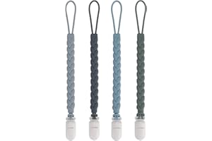 Aikeis Paquete de 4 elegantes abrazaderas de silicona para pezones para niños y niñas para aliviar el dolor de la dentición, abrazaderas de plástico (gris claro, gris oscuro, azul, verde)