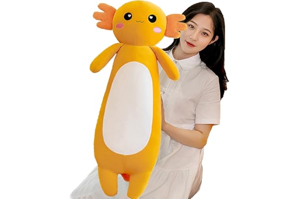 Aiuidun Axolotl - Peluche douce - Coussin en peluche douce - Long coussin de lancer - Cadeau pour enfants, filles et garçons - Orange - 80 cm