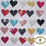 48 Mix Colours Fabric Sequin 20mm Hearts Iron-On