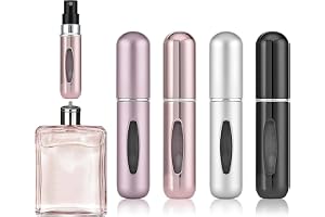 McMola 4 Pcs Travel Perfume Atomizer - 5ml Refillable Mini Spray Bottles | 4-Pack Set; 5ml TSA Approved Size; Leakproof Bottom-Fill Pump; Durable Aluminum Shell; Visual Window; For Perfume