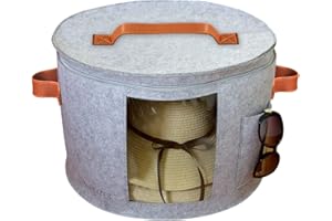 AEESRRU Hut-Aufbewahrungsbox für Männer und Frauen, Hutbox mit Staubschutz undKlarsichtfenster, runde faltbare Hutbox aus Filz,Stofftier-Aufbewahrung,Verschiedene Artenvon Hüten43x30x30cm (grau)