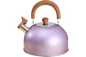 Amesor Hervidor Acero Inoxidable 2 L con Mango Grano Madera Anti-escaldado - Hervidor Agua para Fogón - Acero Inoxidable con Silbato para Cocina Inducción G-as Stove