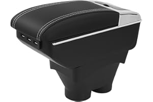 ZWPARTS Voiture Accoudoir pour 2013-2018 Peugeot 208, Accoudoir Double Couche avec 7 Ports de Charge USB en Cuir PU Noir Console Centrale Boîte de Rangement Accoudoir Automobile