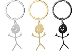 Nogeqi Lot De 3 Porte Clef Doigt d'Honneur Couple, Doigt d Honneur Drole Porte Clé Fuck, Porte-Clés Cadeaux Amusants, Porte Cle Marrant Amusant Stickman Pour un Bon Ami Argenté Doré et Noir