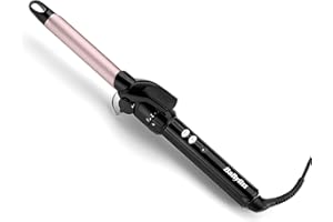 BaByliss Boucleur à pince 19mm - Cylindre avec revêtement Sublim’ Touch, 10 réglages de température, Boucleur professionnel avec support de sécurité intégré, noir et rose, C319E
