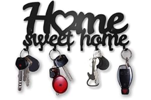 ‎SIRHOLDEER SirHoldeer Schlüsselbrett Home Sweet Home, Schlüsselboard Schwarz mit 10 Haken, Schlüssel Aufbewahrung, Schlüsselhaken Modern, Schlüsselhalter Wand, Key Holder Wall, Wanddeko Flur, Metall Deko