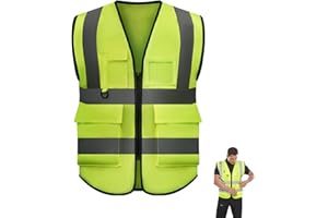 Senshuomy Hi-Vis Sleeveless Waistcoat: High Visibility Reflective Safety Vest with Pockets and Zipper for Women and Men,Suitable for Traffic Work,Surveying