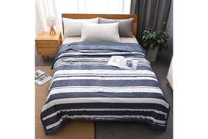 CHICKWIN-SHOP Chickwin Quilted Bedspread Single Double King Size, Plain Stripe Coverlets Lightweight Microfiber Comforter Easy Care Sofa Blanket Throw for All Season (180x220cm,Navy blue)