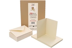 ‎PRESENT FILL PresentFill® 50er Set blanko Falt-Karten inkl. Briefumschläge ohne Fenster Beige Creme I Klappkarten DIN A6 I Umschläge C6 I Made in Germany I 100% Recycling Kraftpapier I Blauer Engel zertifiziert