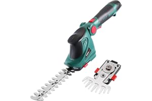 POSENPRO Nożyce do trawy i układania 2 w 1, nożyce do żywopłotu 12 V na akumulator 2 Ah, nożyczki do cięcia z 2 typami ostrzy szerokość cięcia 100 mm, 180 mm, obrotowy uchwyt