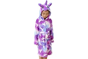 Brinny Kinder Bademantel Mit Kapuze Hoodie Sanft Einhorn Nachtwäsche Flanell Kuschelweicher Fleece Morgenmantel Pyjamas Bathrobe Kleinkind für Mädchen Jungen