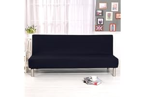 YancLife Sofa Cover 3-Seater Without Armrest, Stretch Sofa Cover without Armrest Sofa Throw, Sofa Cover Stretch Bed Couch Protective Cover Plain for Folding Couch without Armrests (Black)