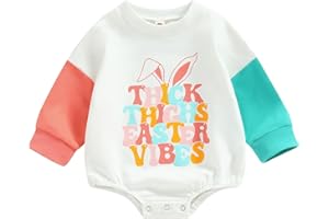 Xeadoffubio Newborn Infant Baby Boy Easter Outfit Baby Boy Girl Romper Bunny Long Sleeve Romper Oversized Sweatshirt Crewneck Cartoon Easter Rabbit Print Baby Romper