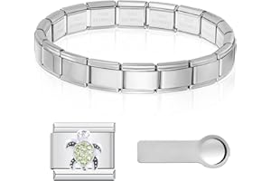 CENCERY 3-in-1 Italian Charm Bracelet Starter Kit, 9mm Stainless Steel Gold Italian Link Bracelet with Charms & Removal Tool, Compatible with Italian Charms