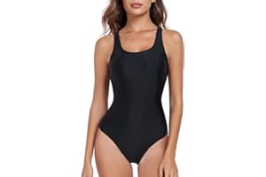 Deriwone One Piece Swimsuit Tummy Control Swimming Costume Retro Swimwear Padded Bathing Suits