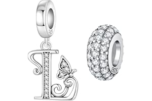 PANPOKI 2 Stück 925 Sterling Silber Schmetterling Buchstaben Charms für Armbänder und Halsketten Alphabet Anfangsbuchstaben Anhänger Spacer Stopper Perlen Schmuck Geschenk für Frauen