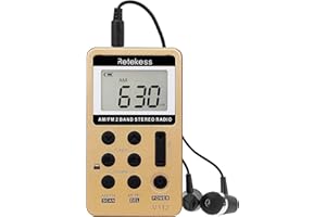 Retekess V112 Mini Radio FM de Poche,Radio Portable,FM AM,Rechargeable Radio,Prise Casque,d'Extérieur,Convient pour Course à Pied,de Sport,Randonnée,Le Camping(Jaune)