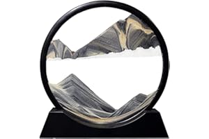 Aoderun Sandbilder Zum Drehen 3d Sanduhr Büro Deko Sand Rundes Glas Fließender Sand Rahmen Bewegliches Sandbild für Schreibtisch Sandmalerei für Erwachses (Neu Schwarz,28cm)