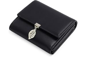 GOIACII Leather Purses for Women Small Size, Ladies Purse with RFID Blocking, Wallet for Women with Leaf Pendant Zipper Coin Pocket