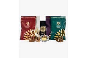 NUHR HOME Incense Burner and Incense Cones Gift Set / 40 Oud Scented Cones / 4 Fragrances complete with Gift Card and Gold Metal Plate Burner/Bakhoor alternative/Long Lasting Aroma