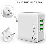 Tintec USB Charger Plug, Universal USB Plug UK/US 3 Ports Rapid 24W/5V 4.8A AC Power Adapter Charger with Fast Charging for Apple iPad, iPhone, Samsung