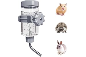 LOS ANDES 355ml No-Drip Water Bottle for Hamsters/Gerbils/Sugar Gliders/Rat/Other Small Pets,Linkproof Drinking Bottle,Weather Resistant Cage Water Dispenser,Gray