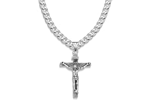 Jewow Acier Inoxydable Jésus Christ Croix Collier Pendentif pour Homme 7mm Largeur Chaîne
