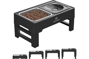 ELS PET Erhöhter Hundenapf, 2-in-1, erhöhter Futternapf mit Wassernapf, spritzwassergeschützt und Edelstahl, 4 verstellbare Höhen, für kleine Hunde, Katzen, mittlere und große Hunde