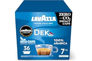 Lavazza, A Modo Mio Dek Cremoso Coffee Capsules, Decaffeinated Coffee Pods Espresso, 100% Arabica, Full and Balanced Taste, Intensity 7/10, Medium Roasting, Compostable, 36 Coffee Capsules