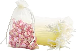 XMASOLDECOR 30PCS Beige Organza Gift Bags 10x15cm Large Ivory Jewellery Bags Wedding Favours Bags Drawstring Gift Bag for Candy, Lavender, Anniversary and Baby Shower