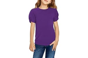 Arshiner Ragazza T-Shirt Maniche a Sbuffo Bambini Estate Casual Tops Collo Rotondo Moda Manica Corta Colore Solido Elegante Maglietta per Ragazze 4-13 Anni
