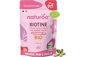 NATUROO NUTRITION Biotine Vitamine B8 BIO - Végétale & biologique - 60 Gélules Vegan (2 mois) - Cheveux, Peau, Ongles, Système Nerveux - Haute Assimilation - Fabriqué en France