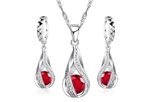 Crystalina Regalos para Mujer, Conjunto Collar Plata Mujer y Pendientes Mujer Plata con Colgante, Joyas de Mujer de Plata S925 y Circonitas de Colores, Regalos Originales para Mujer