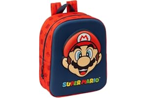 SAFTA SUPER MARIO 3D - Mochila de Guardería 3D, Adaptable a Carro, Fácil Limpieza, Ideal para Niños de Diferentes Edades, Cómoda y Versátil, Calidad y Resistencia, 22x10x27 cm