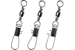 Alwonder Lot de 100 Émerillon Agrafe INOX de Pêche en Mer Conçus pour Attacher Facilement Montages et Leurres Rapide Connecteurs de Ligne émerillon Rolling Intégré évite à la Ligne de Vriller