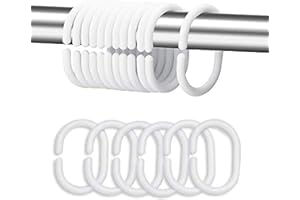 ASIWUJING Plastic Shower Curtain Rings Hooks for Bathroom Shower Window Rod (24 Pack White)