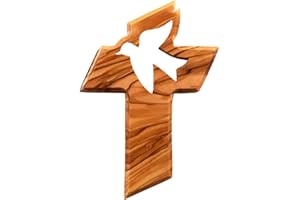 Kassis Geschenkartikel Crocifisso da parete in legno d'ulivo risorto da appendere in Betlemme per cresima, battesimo, comunione, 13 x 9 cm (Colomba della pace, senza incisione)