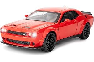 FEXXA Hellcat 1:32 Scale Dodge Challenger Die-Cast Metal Toy Model Car for Kids - Pull Back Mechanism, Birthday Gift for 3+ Year Old Boys (RED)